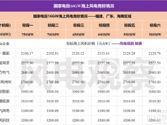 9家整機(jī)商競(jìng)標(biāo)，最低價(jià)2100元/kW！國(guó)家電投16GW海上風(fēng)電機(jī)組集采開標(biāo)！